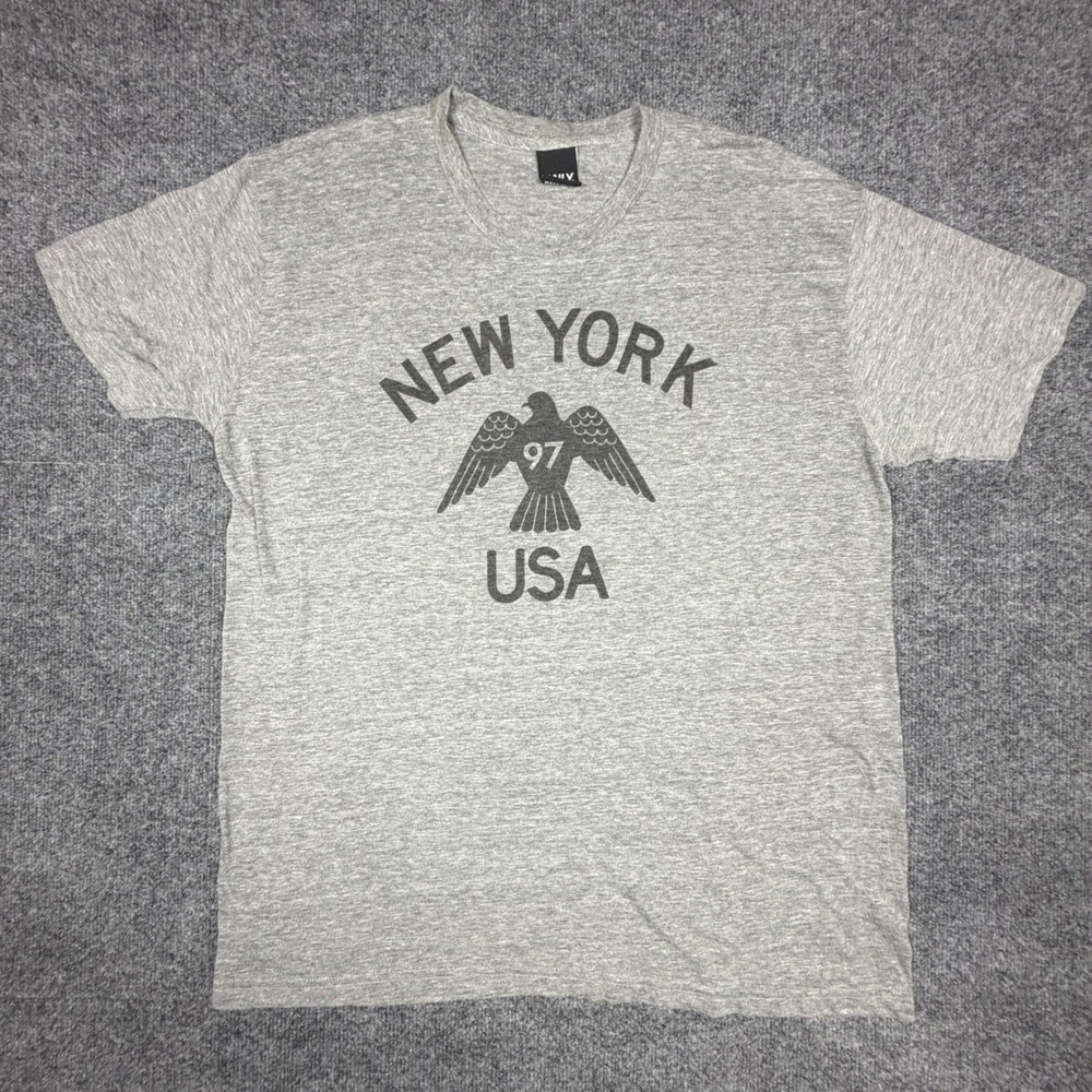 Only NY Mens XL T-Shirt Heather Gray New York USA Eagle Graphic Made in USA Tee